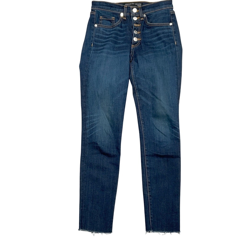 Veronica Beard Jeans 25/0 Blue Dark Wash Button Fly Raw Hem Denim Skinny Stretch
